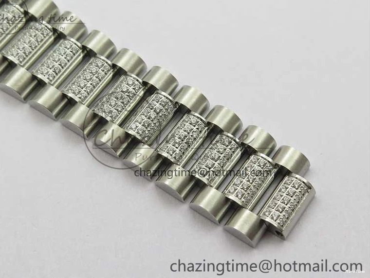 MiroTime 0128 Day-Date 36mm 128239 SS Crystal BP Best Edition White MOP Crystal Marker Dial on SS President Bracelet A MoistureWicking 2682